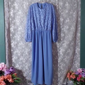 Vintage 80s Maxi Dress 1980s Periwinkle Evening Formal Boho Romantic Size Large